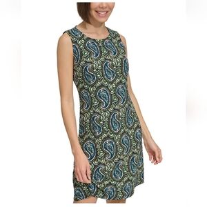 Tommy Hilfiger Women’s Paisley Dress Size 6 Green Blue Sleeveless Flowy Stretchy